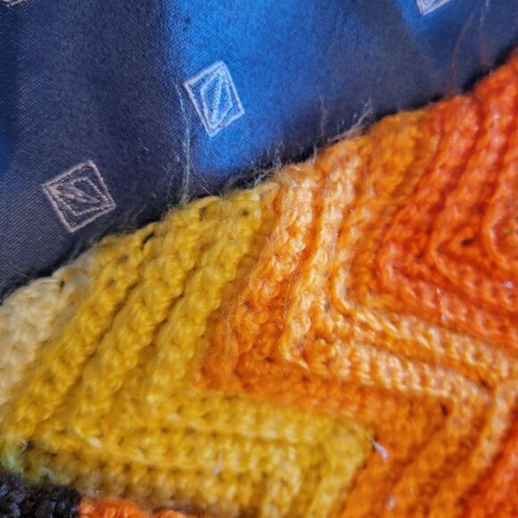 Vintage 70s Afghan Crochet Handmade Orange & Brown Chevron Knit Blanket Throw - Picture 6 of 15